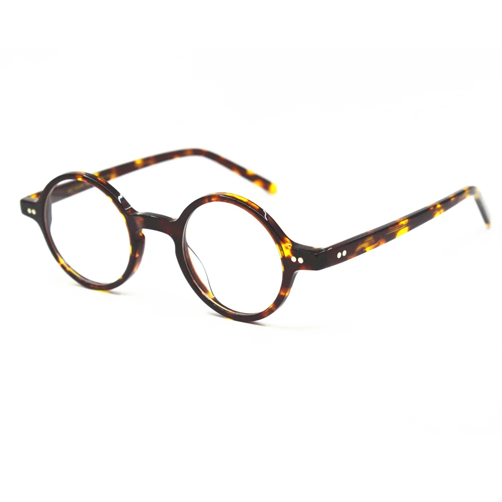 Vintage Tortoise Small Round 44mm  Japanese Hand Made Acetate Eyeglass Frames Myopia Rx Able Glasses