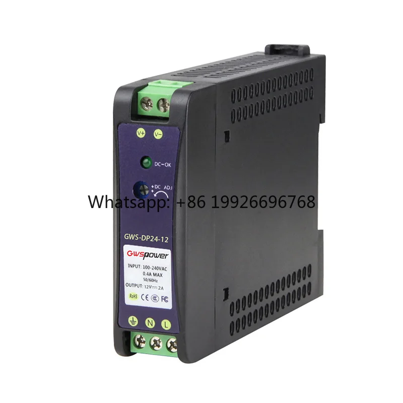 GWS-DP24-12 24W Industrial DIN Rail Power Supply  90-264VAC Wide Input  Slim Design  -20°C~+65°C Operation