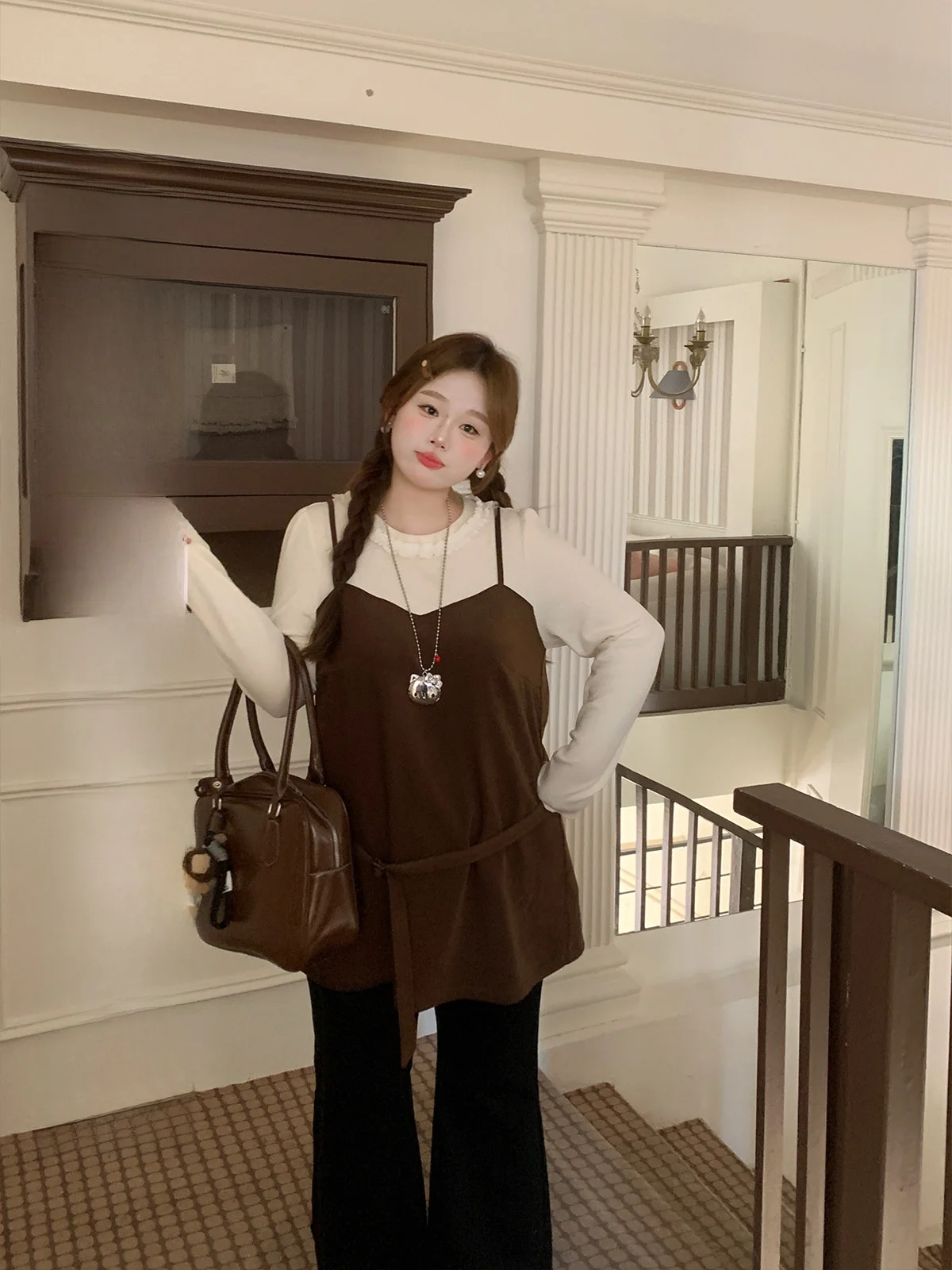 

Вязаный свитер большого размера с эффектом двухслойности, женская базовая футболка больших размеров, микроплюс-сайз, цветная, с длинным рукавом