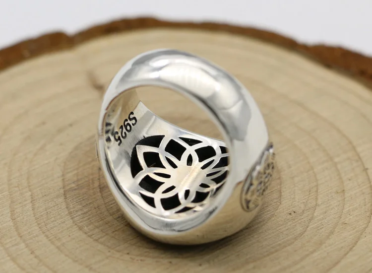 925 Sterling Silver Ring Wide Face Vintage Thai Silver Nine Palaces Eight Trigrams Twelve Zodiac Signs Rotating Index Finger Rin