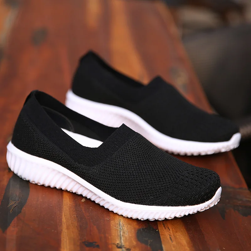 STRONGSHEN Women Sock Shoes Vulcanized Slip On Mesh Sneakers Women Flat Vulcanize Shoes