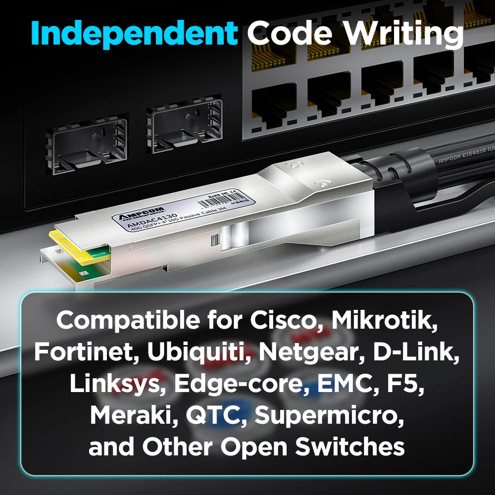 AMPCOM 40G QSFP+ to 4 x 10G SFP+ Passive Direct Attach Copper Twinax Breakout Cable, DAC 40G to 4x 10G for Cisco, Mikrotik etc.