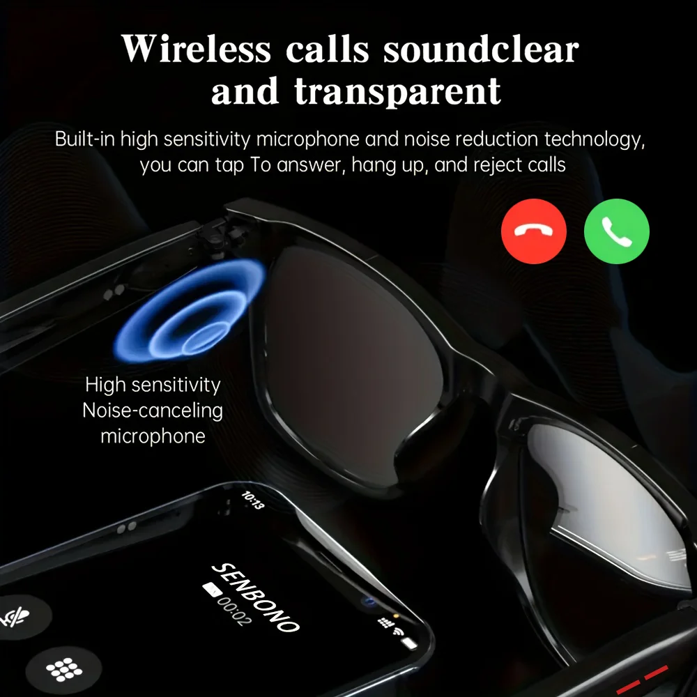 LAXASFIT Novos óculos inteligentes sem fio Bluetooth TWS ouvir música e atender chamadas telefônicas Homens Mulheres Moda Óculos de sol Óculos