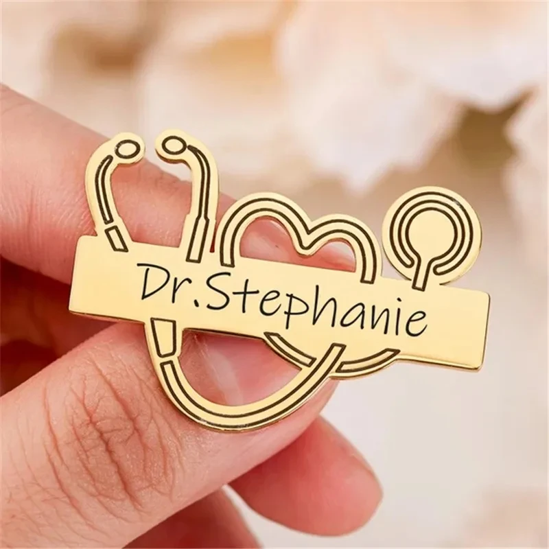 

Stainless Steel Stethoscope Customized Engraved Name Logo Lapel Pin Brooch Personalized Badge Doctor Professional Custom Pins