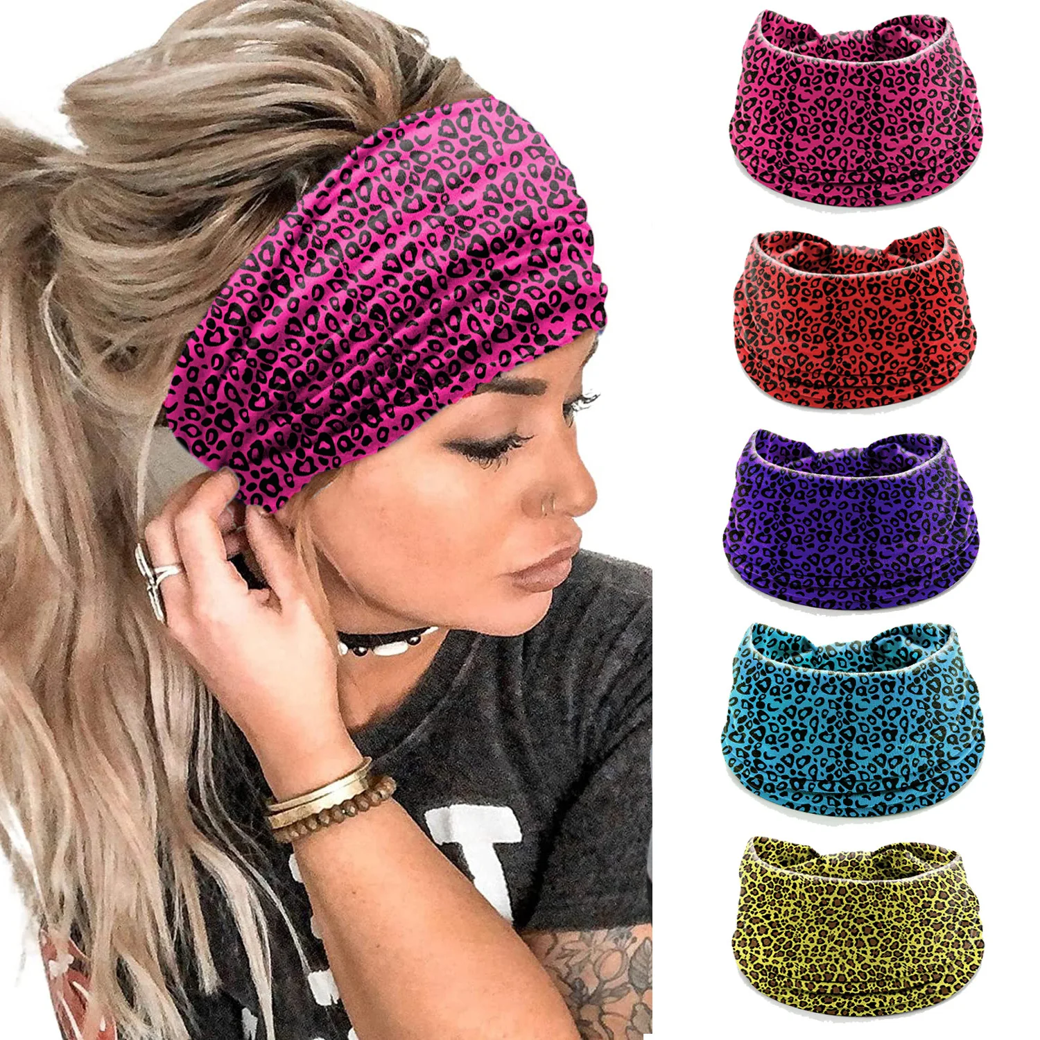 

6 Pcs/Set Women Leopard Headband Sports Yoga Hairbands Elastic Hair Accessories Headwear