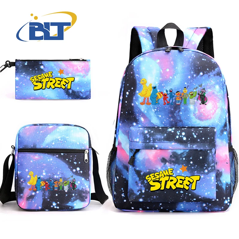 MINISO Sesame Street printed student school bag set Children's shoulder bag pencil bag backpack three-piece set