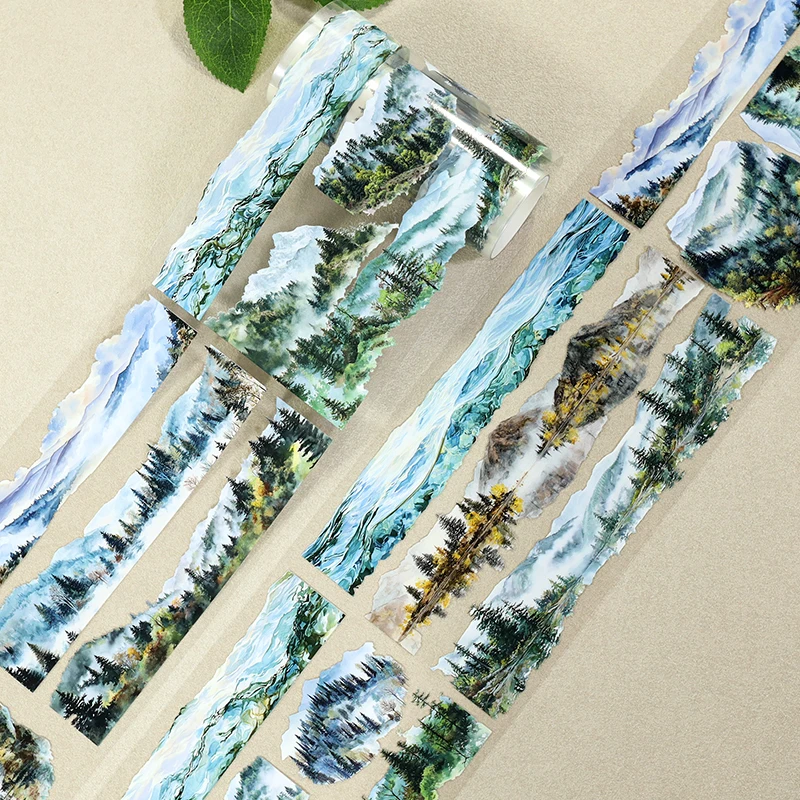 100mm*200cm Vintage Forest Tree Mountain Landscape PET Tape Creative DIY Journal Material Collage Scrapbooking Stationery