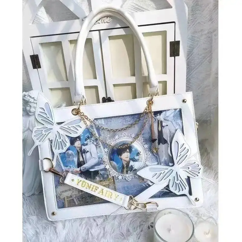 

Bloom Haruku Butterfly White Ita Handbag Women Lolita Sweet Cute Leather Tote Bag Ladies Retro Shoulder Bags Aesthetic