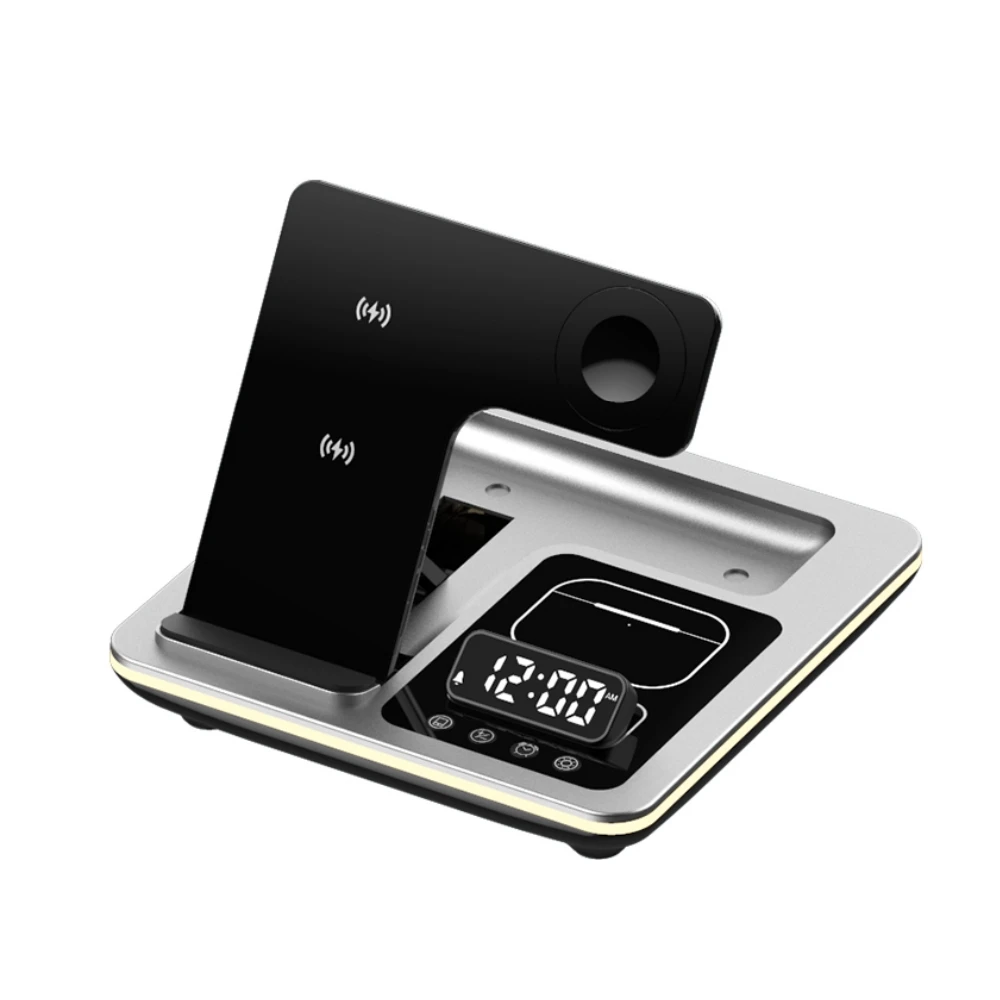 

5 in 1 Alarm Clock Wireless Fast Charger Station For iPhone 16 15 14 13 12 Protable Travel Charging Dock For Apple Watch Airpods
