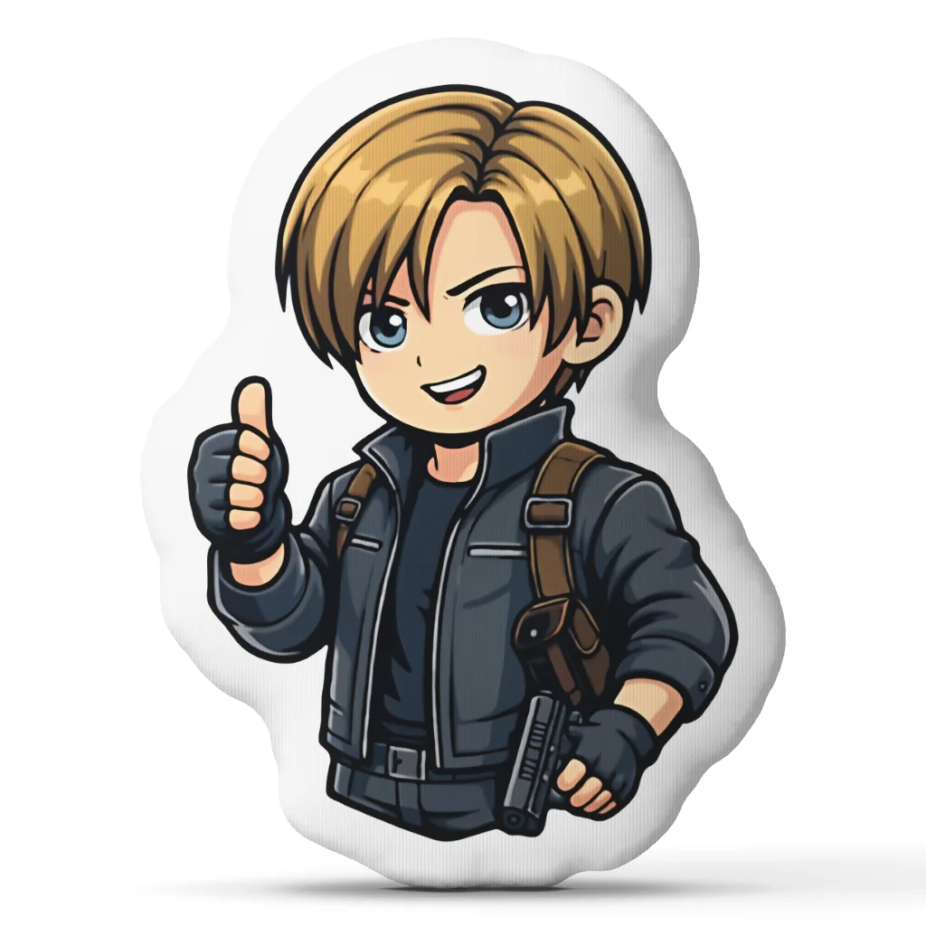 Chibi Leon Kennedy Thumbs Up Plush Pillow Cushion Irregular Stuffed Throw Pillow Home Decor Gift Sofa Bed Couch