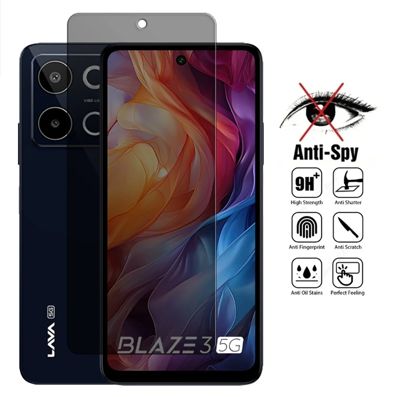 

For Lava Blaze 3 5G Glass For Lava Blaze 3 5G Tempered Glass Anti-spy Privacy 9H Screen Protector For Lava Blaze 3 5G Lens Film