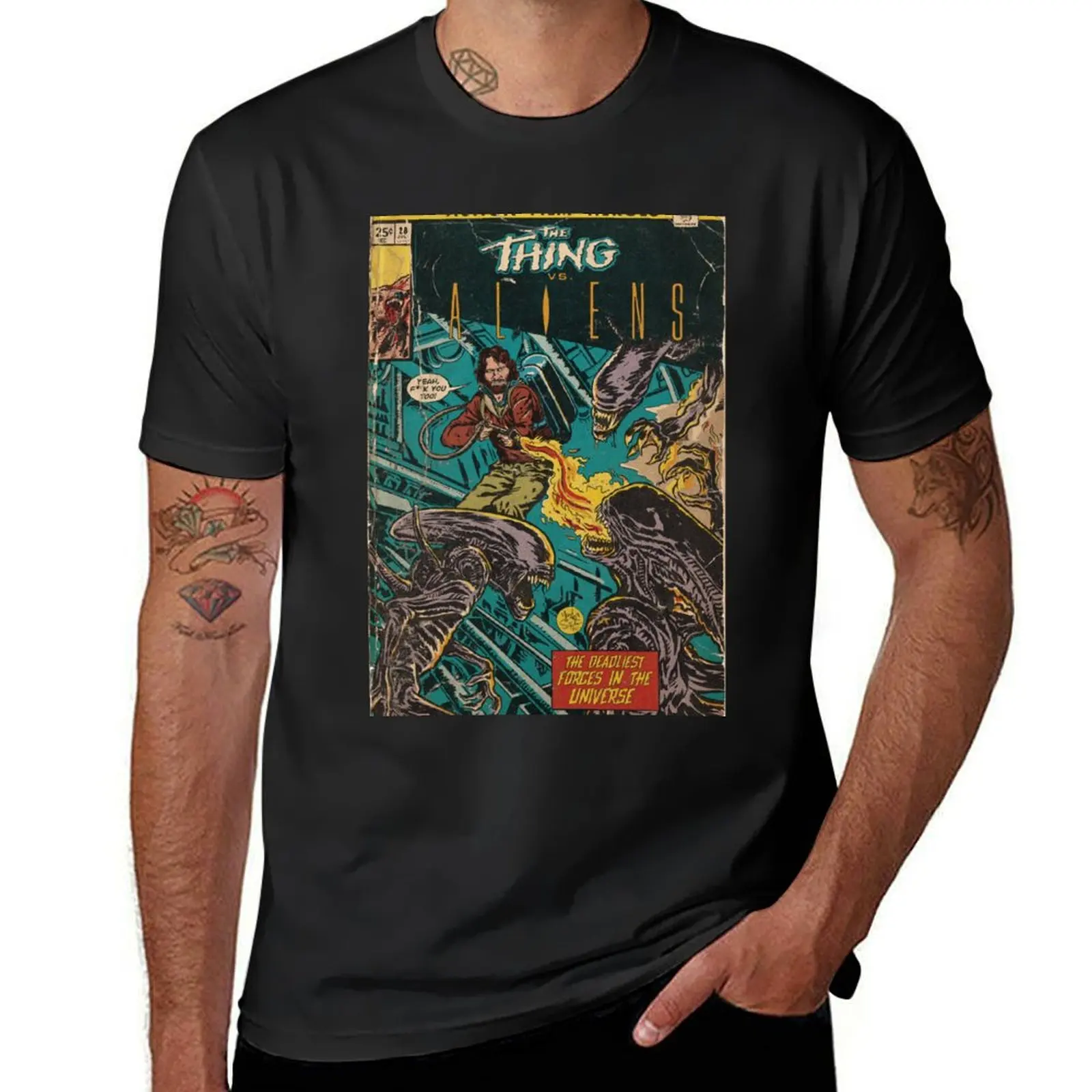 The Thing vs. Aliens fan art comic cover T-Shirt boys animal print anime clothes mens graphic t-shirts funny