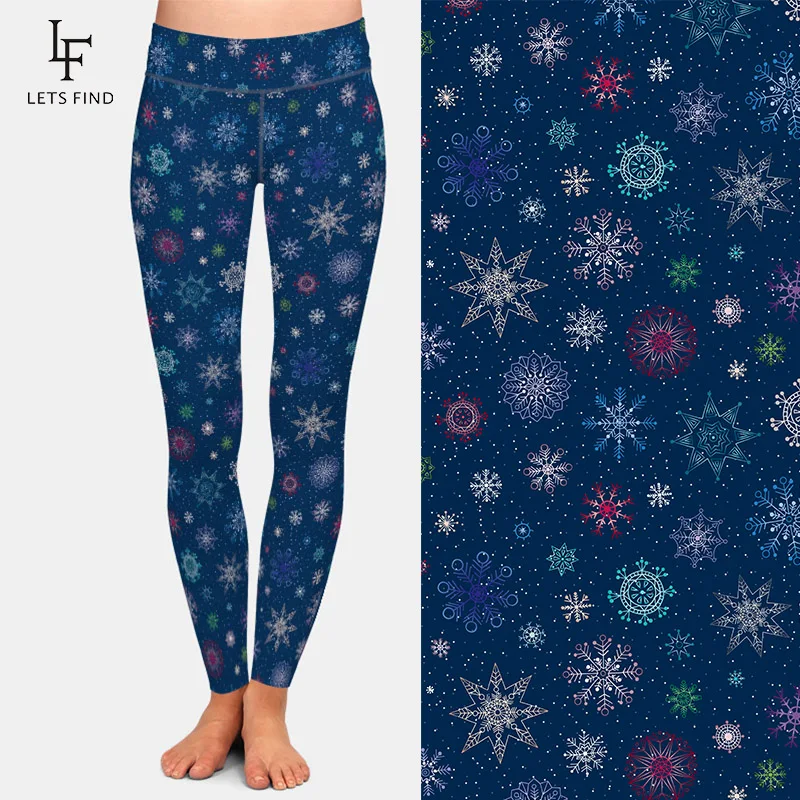 LETSFIND-Leggings con estampado de copos de nieve para mujer, Leggings elásticos de cintura alta, suaves y cómodos para Fitness, novedad de invierno