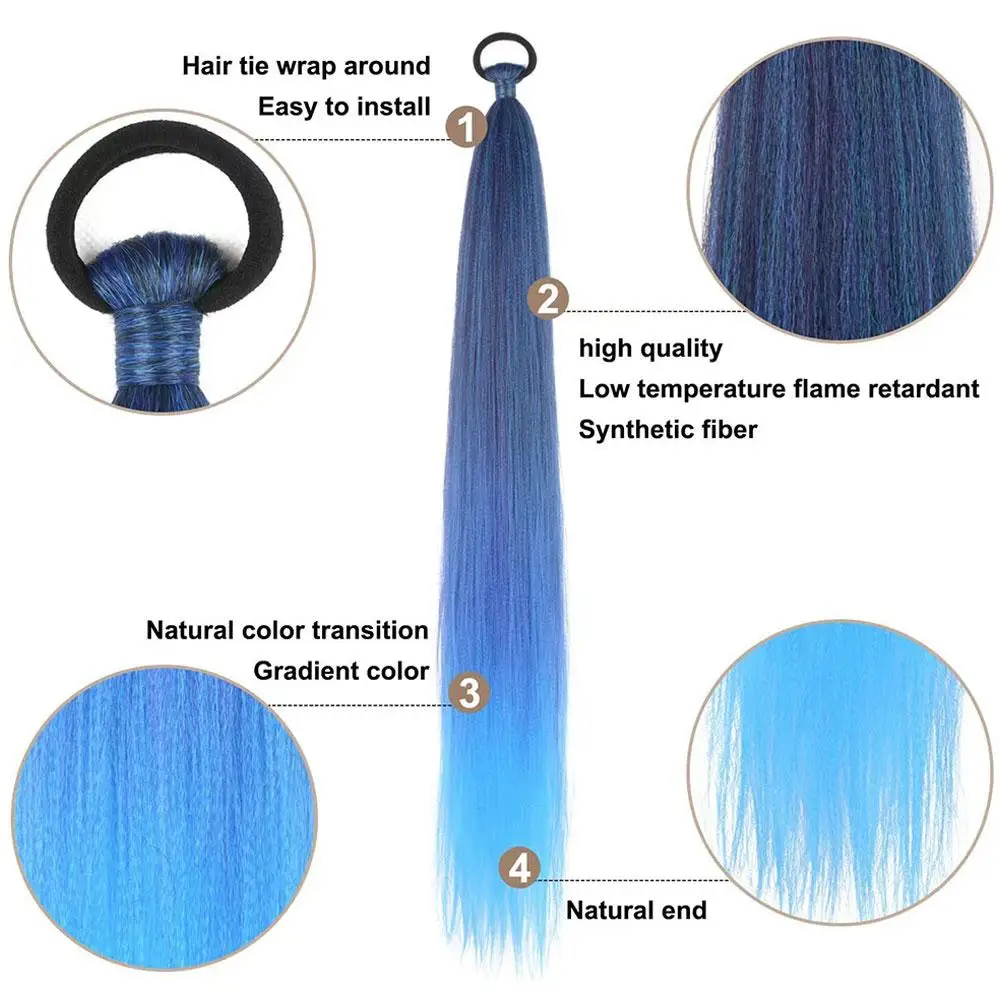 Syntetyczny prosty kucyk z gumką do włosów, kolorowe warkocze, doczepiane włosy, akcesoria do włosów dla kobiet.