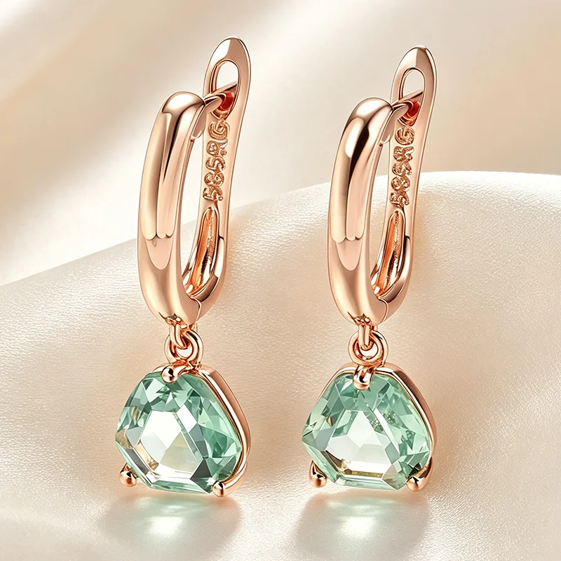 Kinel Hot Unique Green Stone Bride Tropfenohrringe für Damen, modisch, 585er Roségold, Party-Accessoires, täglicher edler Schmuck