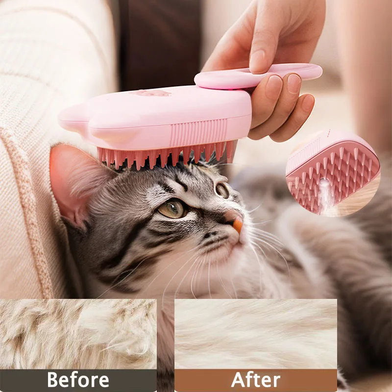 3-in-1 Dog Hair Brush Cat Hair Brush Electric Pet Cleaning Brush Steam Spray Brush Massage Hair Removal Comb Anti Flying Brush