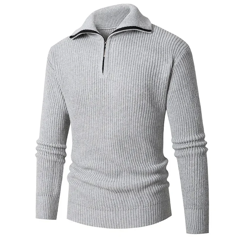 

2023 Winter New Men's Slim Fit Flip Collar Half Zipper Sweater Knitwear Large Size Fashion Casual Bottom Shirt