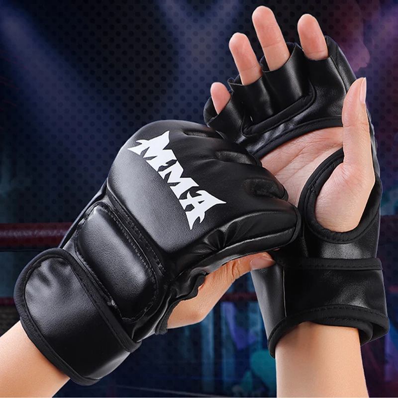 Guantes de boxeo profesionales de medio dedo para adultos, Mma, Muay Thai, Sanda, guantes de entrenamiento transpirables, guantes de lucha