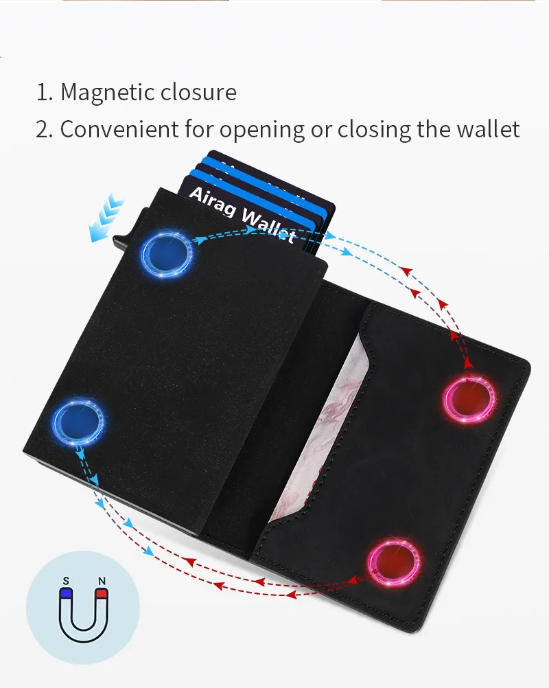 Magnetic Credit Card Holder Luxury Men Wallet Rfid Blocking Pop Up Minimalist Wallet Leather Bank Cardholder Case Wallet for Men image 3
