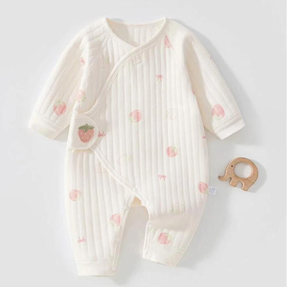 Long Sleeve Baby Boy Rompers Quilted Warm Autumn Winter Hospital Newborn Infant Clothing Baby Girl Jumpsuits 0 6 Months