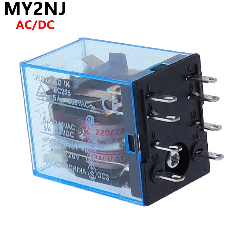 1pcs MY2P HH52P MY2NJ Relay Coil General DPDT Micro Mini Electromagnetic Relay Switch with LED AC 110V 220V 380V DC 12V 24V 36V