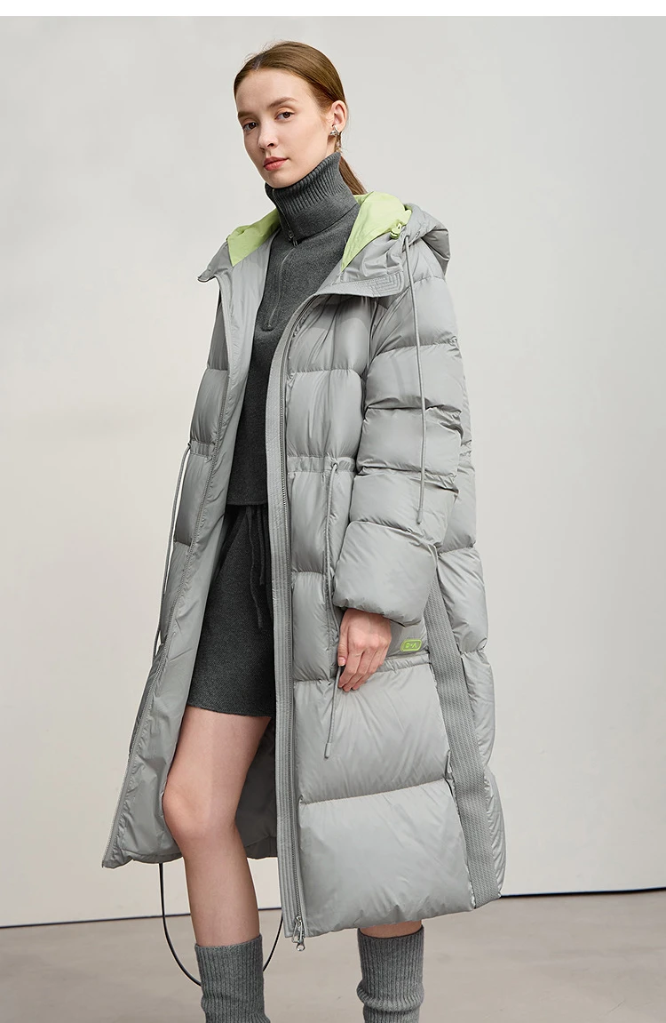 AMII Hooded Down Jacket 2026 Winter New Warm Zipper Long Sleeve 85% White Duck Down Coat Woman Loose Straight Long Coat 12524017