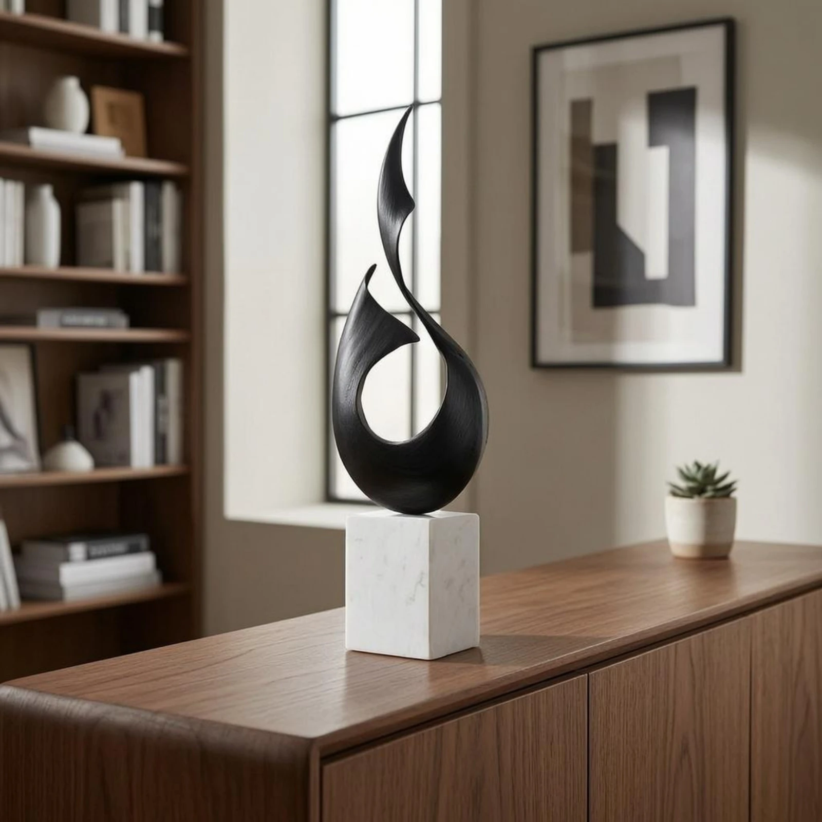 Modern Abstract Sculpture Hollow Center Marble Base Sculpture Abstract Cut-out Statue Smooth Finish Home Decor Sculptural