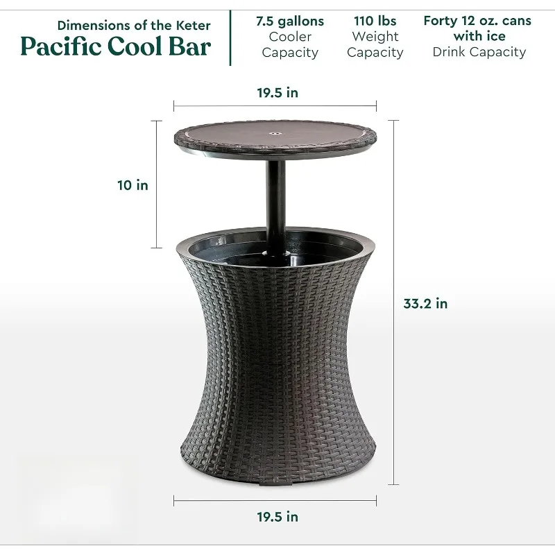 Outdoor Terrace Furniture and Hot Tub Side Table, Equipped with A 7.5 Gallon Beer and Wine Cooler, Outdoor Table