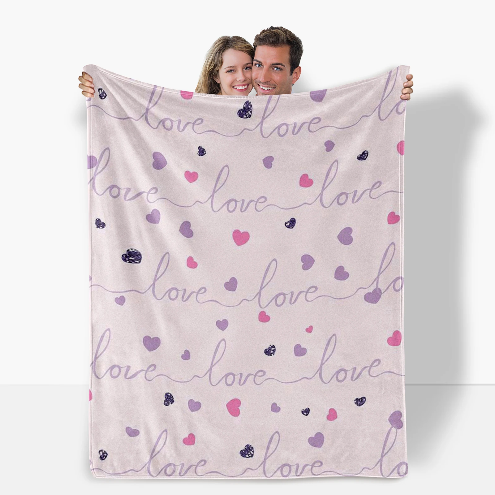 Flannel Blanket With Heart Patterns And Love Text Perfect For Couples On Valentine S Day Symbolizing Deep Affection