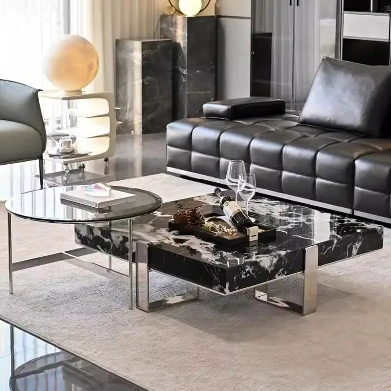 Italian Minimalist Bulgari Black Marble Slate Coffee Table Combination Square Living Room Household Size Modern Apartment