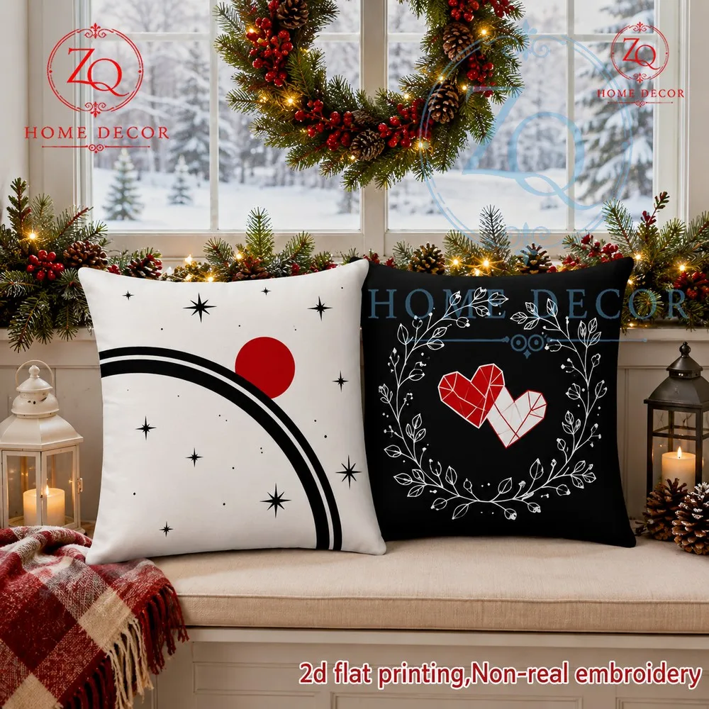 Starry Night Minimalist Style Pillowcase with Black Red  White Color Blocking  Home Decor Bedroom Sa Bed Headrest Cushions