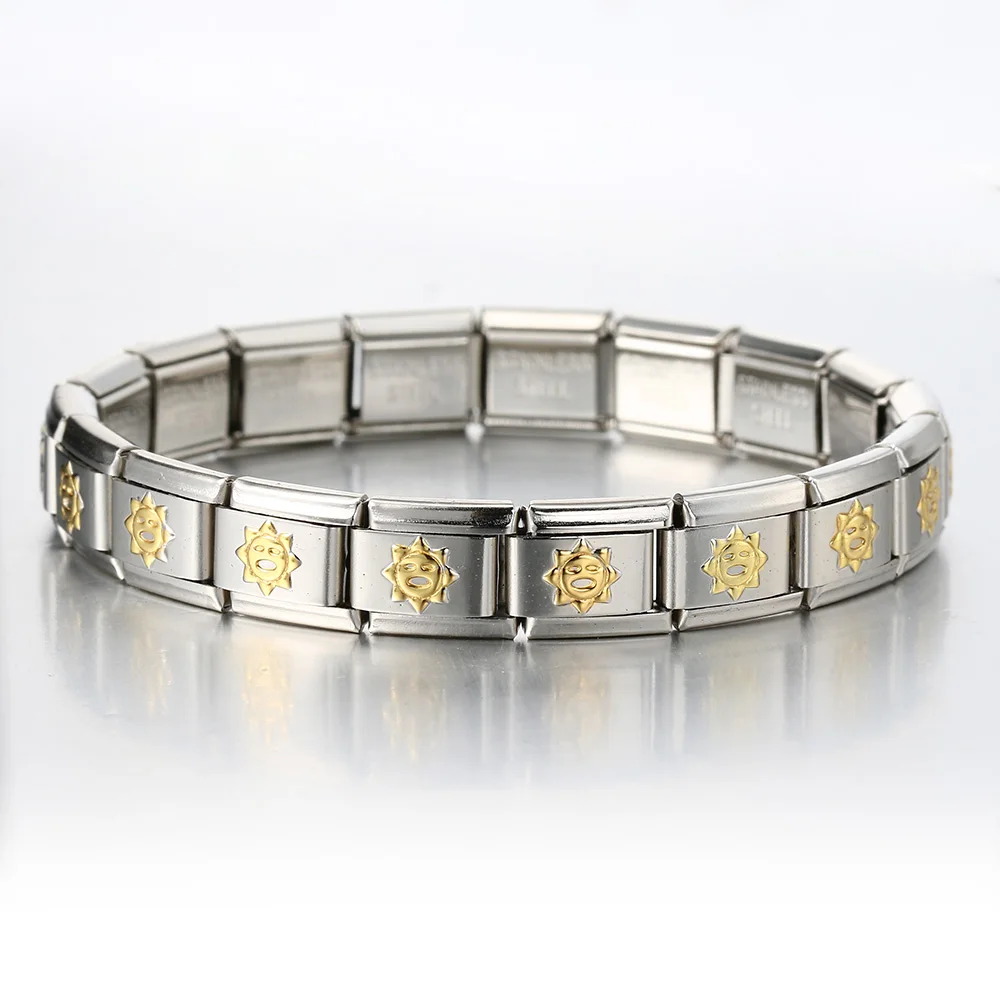 URING Fashion Trend Women Man Italian Charm Smiling Face Sun Heart Tai Chi Stainless Steel Elastic Bracelet Link Bangle Jewelry