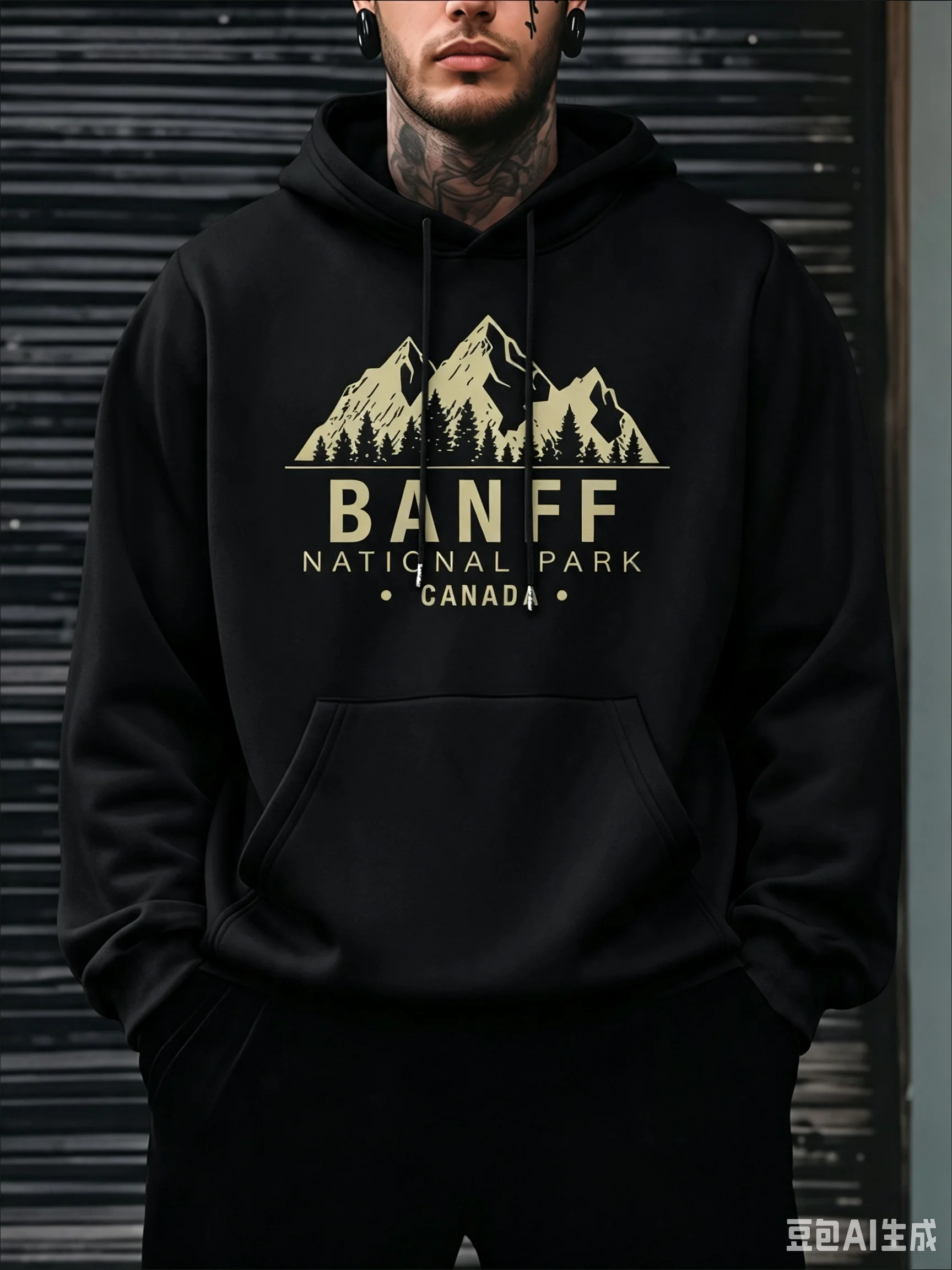 Men's New Autumn-winter Trendy Hooded Sweatshirt with Banff National Park Print, Casual Daily Drawstring Hooded Sports Shirt