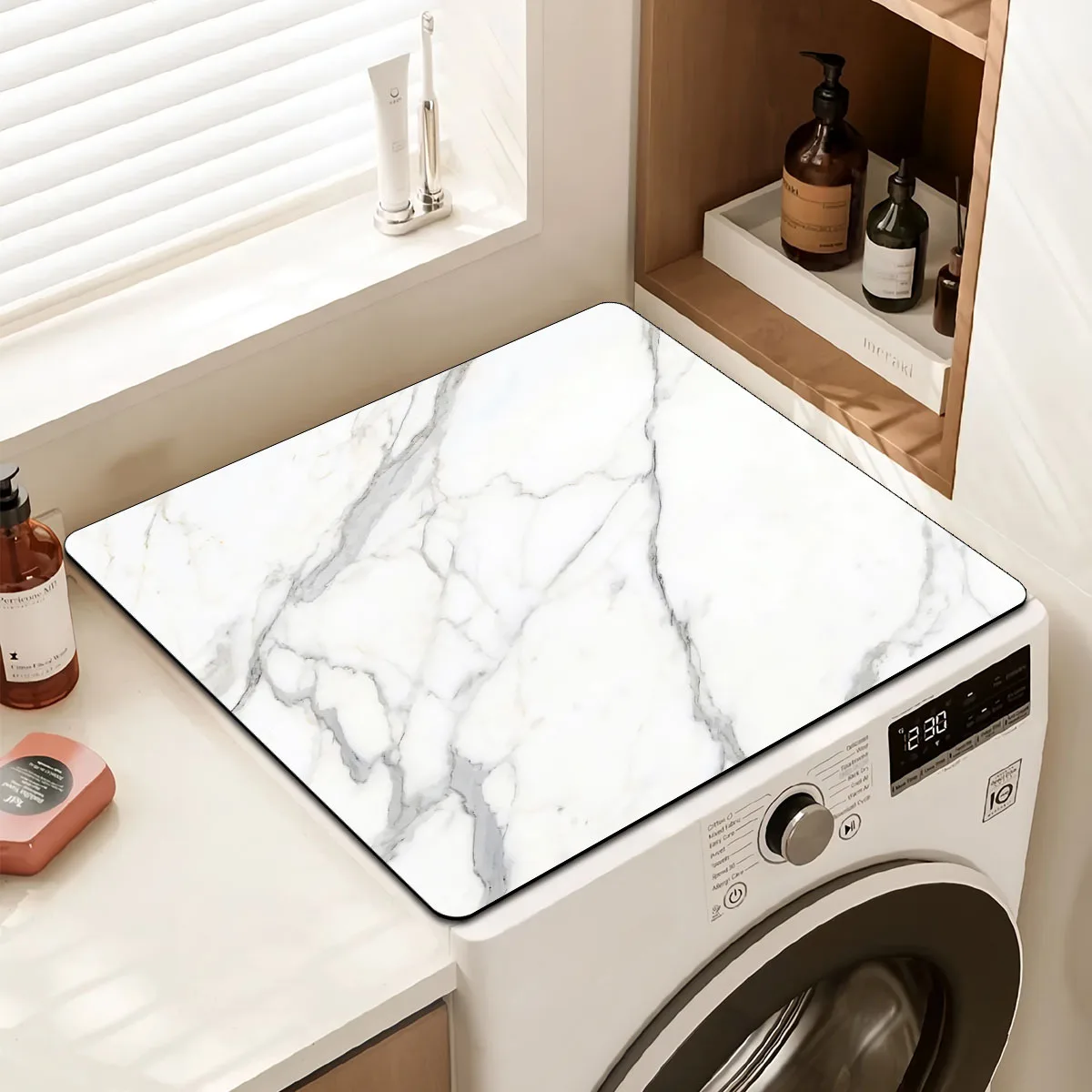 White Grey Marble Dish Drying Mat Absorbent Quick Dry Washable Pad For Washing Machine Top Countertop Protection