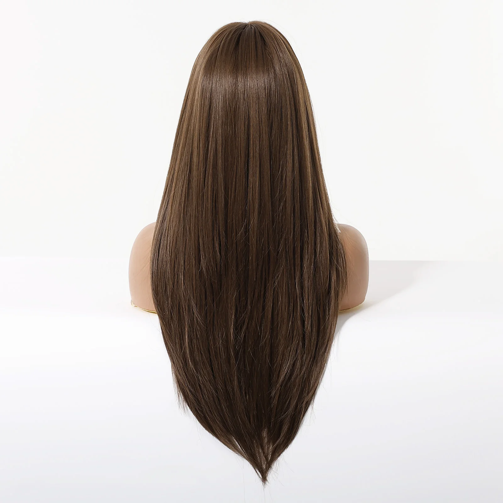 Women's Dark Brown Long Straight Synthetic Wig with Bangs