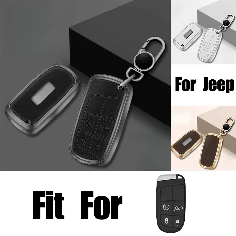 Zinc Alloy Leather Car Key Fob Case Cover For Jeep Grand Cherokee Chrysler 300 For Dodge harger Challenger Dart Durango Journey