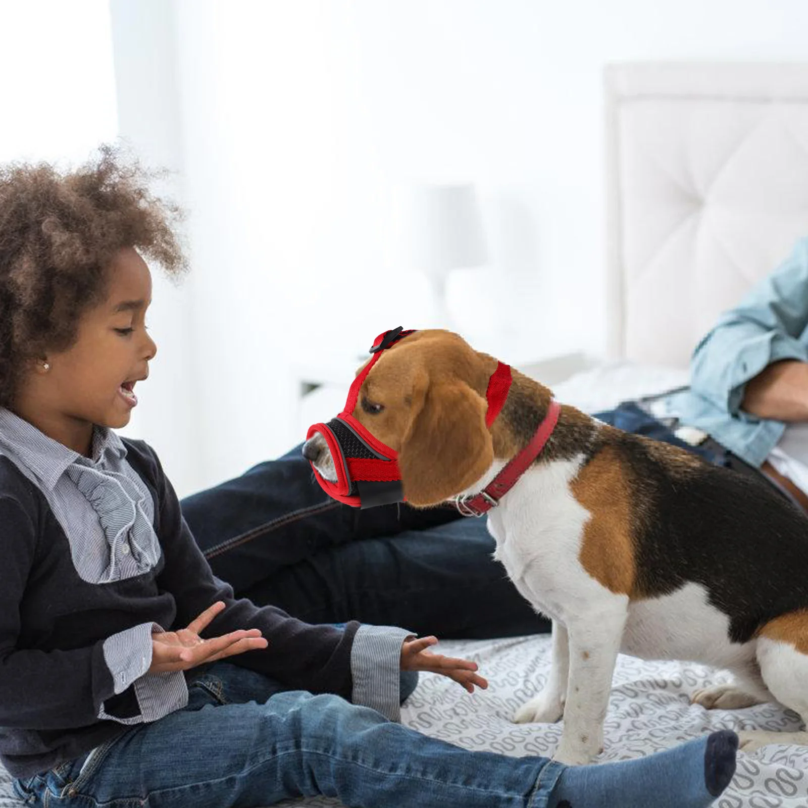 

Mesh Small Dog Muzzle Adjustable Strap Prevent Barking Biting Chewing Scavenging Dog Mouth Cover Puppy Training Home Use M Red