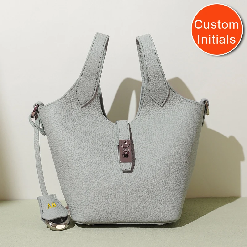 

Classic Custom Initials Genuine Leather Bucket Bags For Women Luxury Designer Handbags Purses 2025 New In Cowhide Lock Shoulder