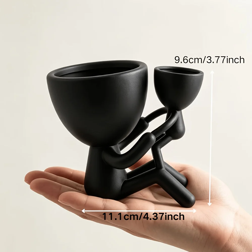 1-Piece Statue of Mother and Child Design Flower Pot Ornament, 3D Printed New Product, Mother's Day Gift Featuring a Mother and Child Holding Hands, Warm and Heartwarming Flower Pot Decoration