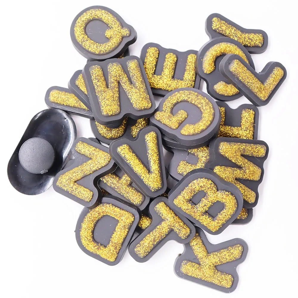 New 1pcs PVC Shoe Charms Golden 26 Letter Alphabet Sandals Shoes Decoration Buckle Clog Fit Wristband Slipper Accessories