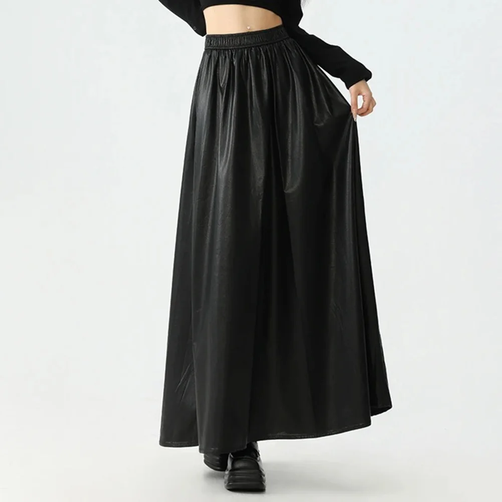 Gonna in pelle PU slim fit con elastico in vita Design a trapezio di media lunghezza per donna, adatta per ufficio, uso casual e formale