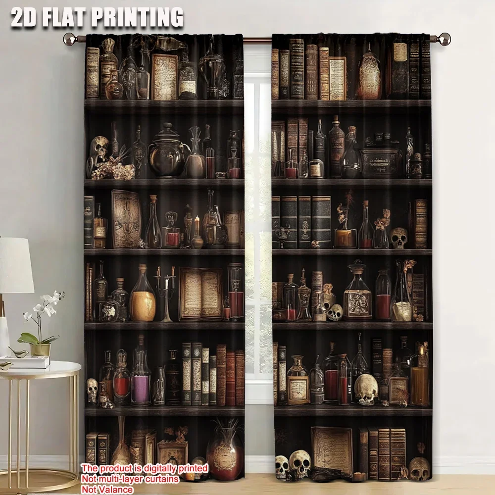 

2pc, Drapes Bookshelf Skull Floral Candles Machine Washable Polyester,Without Electricity Family Party Suitable for Carnival