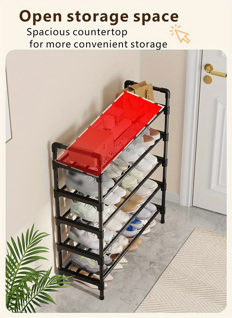 Mehrstöckiges Schuhregal aus Metall, stapelbarer Organizer, freistehend, schwarz, platzsparende Aufbewahrung für Schrank, Schlafzimmer, Innen- und Außenbereich – Detail 9