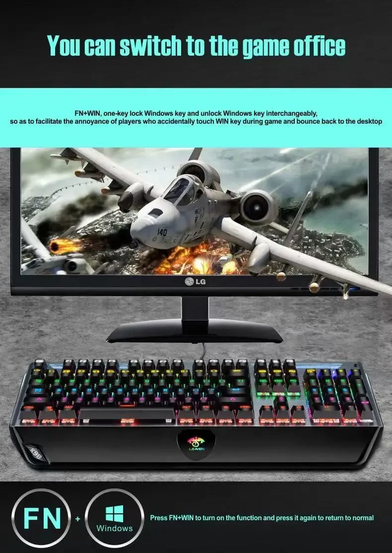 Teclado mecánico ergonómico RGB con cable para juegos, Profesional Teclado retroiluminado con LED, 104 teclas, USB 2,0, venta al por mayor