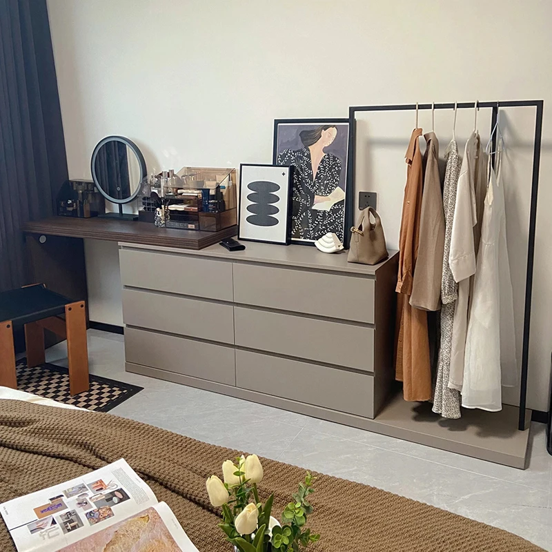 Coat rack, dressing table, simple modern chest, integrated makeup table, solid wood shelf, bedroom multi-functional makeup table