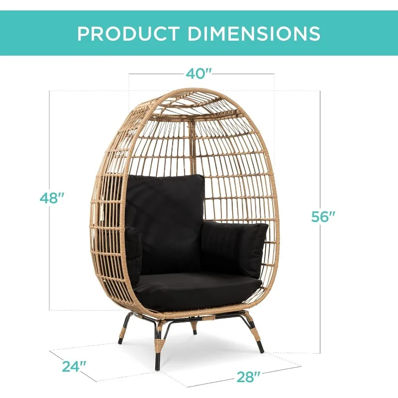 Wicker Egg Chair, Oversized Indoor Outdoor Lounger for Patio, Backyard, Living Room w/ 4 Cushions, Steel Frame home.