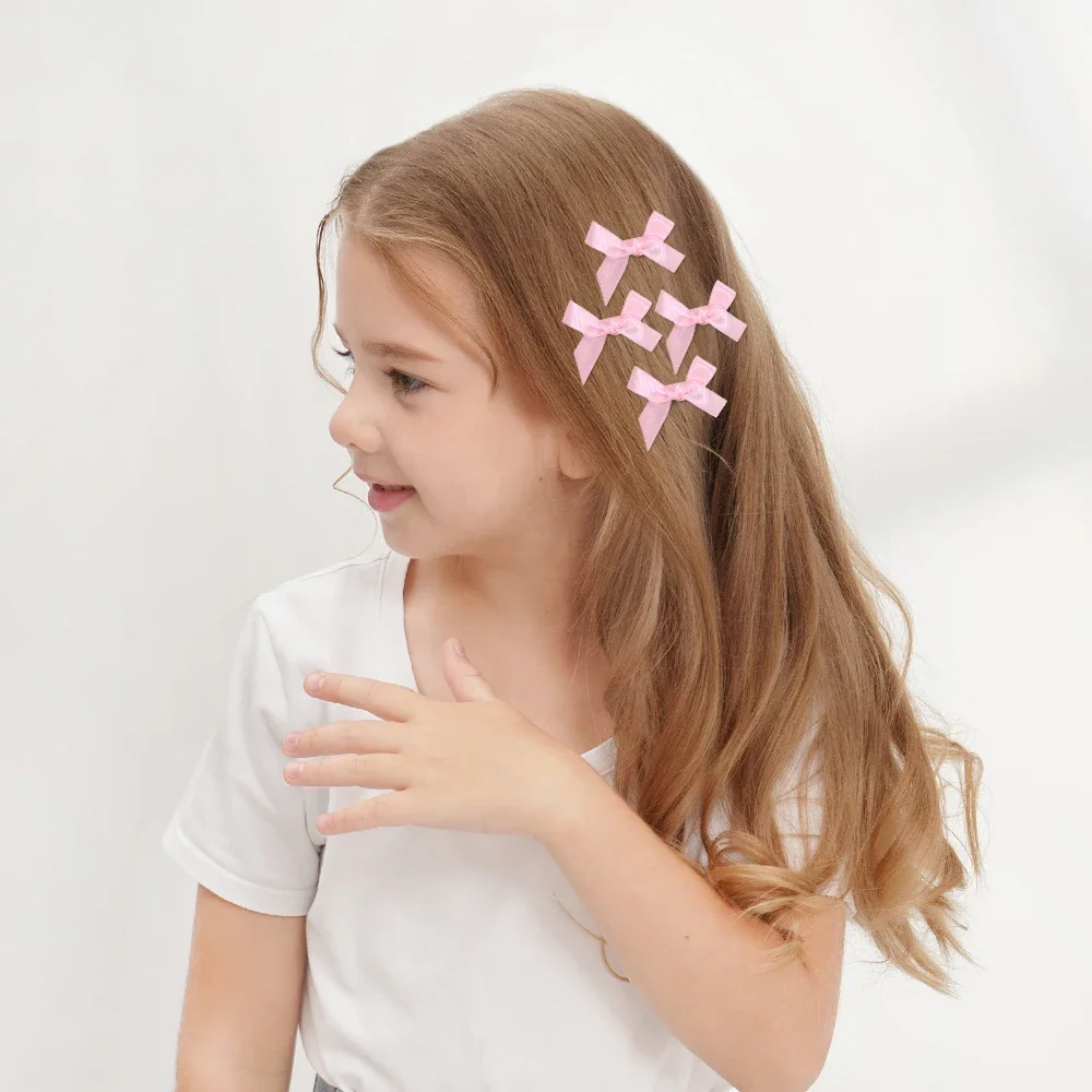 10Pcs/lot Cute Mini Bowknot Hair Clips Sweet Solid Color for Kids Girls Ballet Style Ribbon Braided Hair Accessories Hair Clips image 2