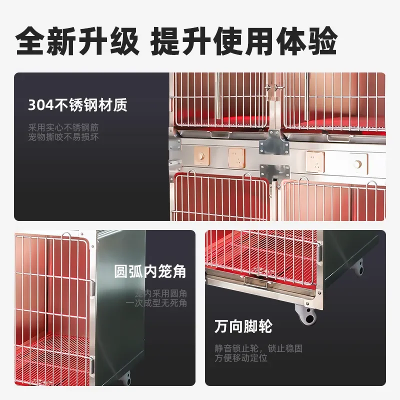 304 Stainless Steel Multi Layer Pet Cage with Heating and Oxygen Supply for Cats and Dogs Indoor Use