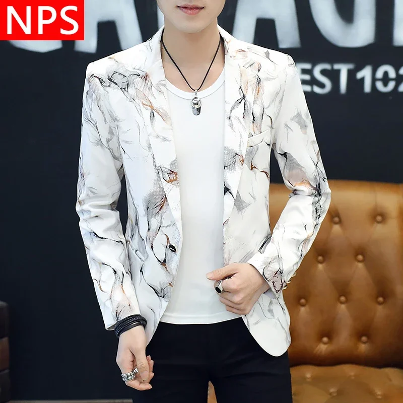 HOO 2024   Fall  new men leisure blazer  Cultivate one's morality fashion personality printing youth blazer