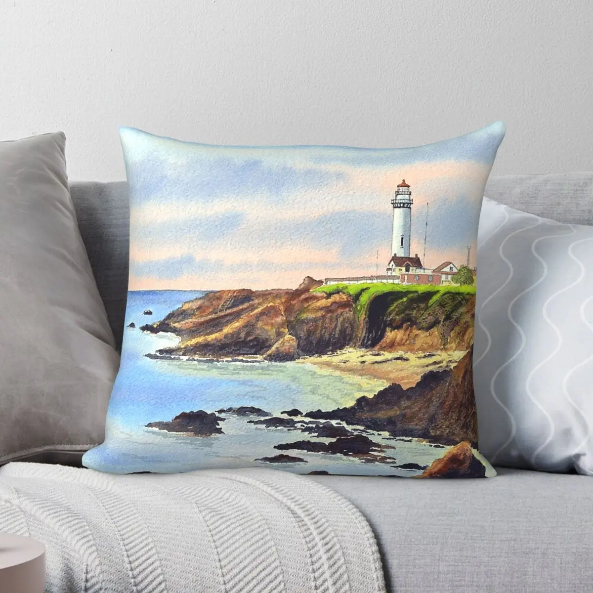 Pigeon Point Lighthouse California Pillowcase Polyester Linen Velvet Pattern Zip Decorative Throw Pillow Case Room Cushion Cover